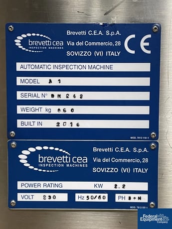 Brevetti #A1, Vial Inspection Unit, 360 PPH, 8-95mm diameter x 240mm max H vials, w/ robot arm, 2016 - Image 3