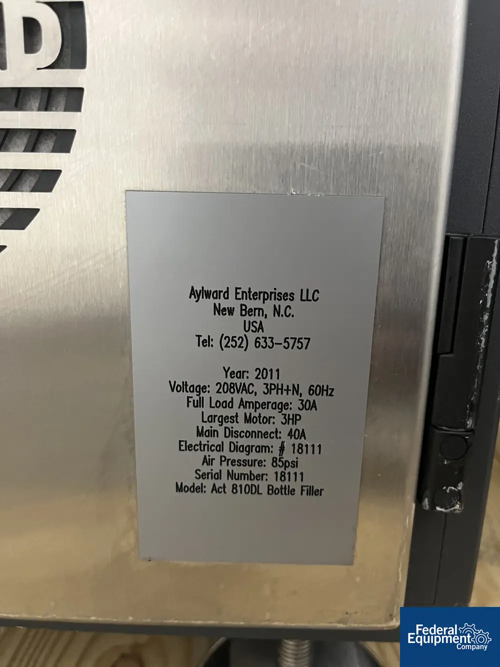 Aylward #ACT810DL, Bottle Filler, 10 wheel, dual lane, w/ reject, 208 V., 2011 - Image 2