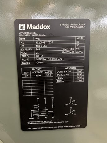 750 KVA 13200GY/7620 Primary, 460GY/265 Secondary, 3 phase, Padmount Transformer - Image 1
