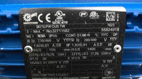 .5 HP 1725 RPM Nord #SK71LP/4 CUS TW, Gear Motor, 92.82:1 Ratio, 3 Phase, 230/460 Volts, 2023 - Image 2