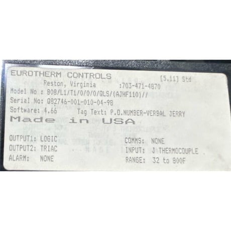 Eurotherm #808, digital temperature ctrlr, 808/L1/T1/0/0/0/QLS/(AJHF110)//CE - Image 2