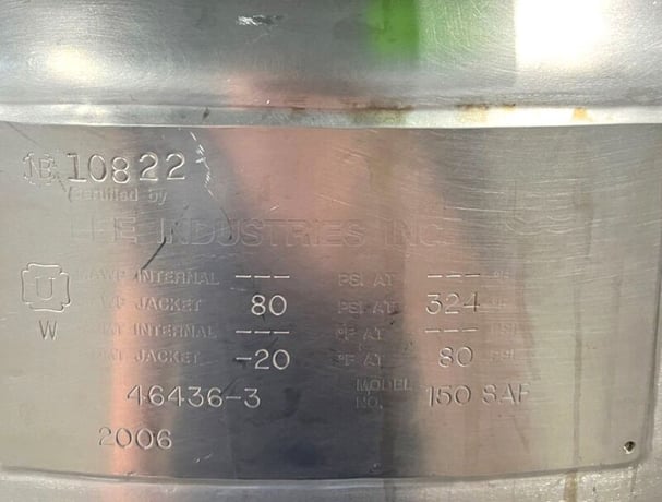 150 gallon Lee, double motion 316 Stainless Steel mix kettle w/ sweep agitation, 2006 - Image 8