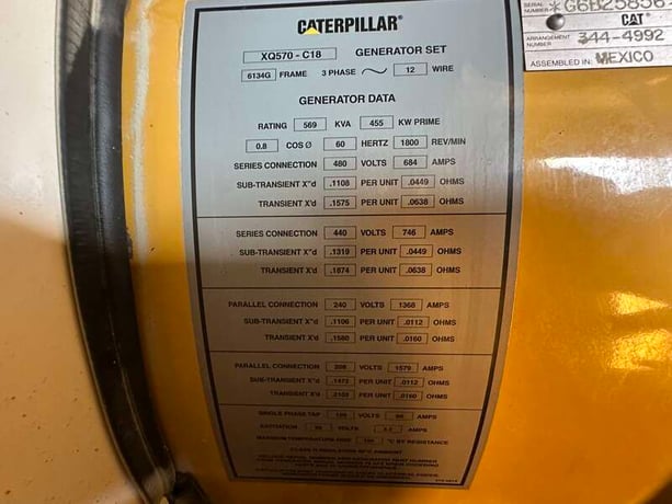 500 KW Caterpillar #XQ570, diesel generator set, multi-volt, 2011 hours, 779 HP @ 1800 RPM, C18 engine, EPA - Image 10