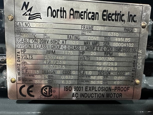 20 HP 1200 RPM North American, Frame 286T, TEFC, 230/460 Volts, explosion proof, new - Image 2