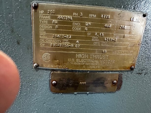 250 HP 1800 RPM U.S. Motors, vertical pump, Frame 445TPA, 460 Volts, 290 Amp - Image 2