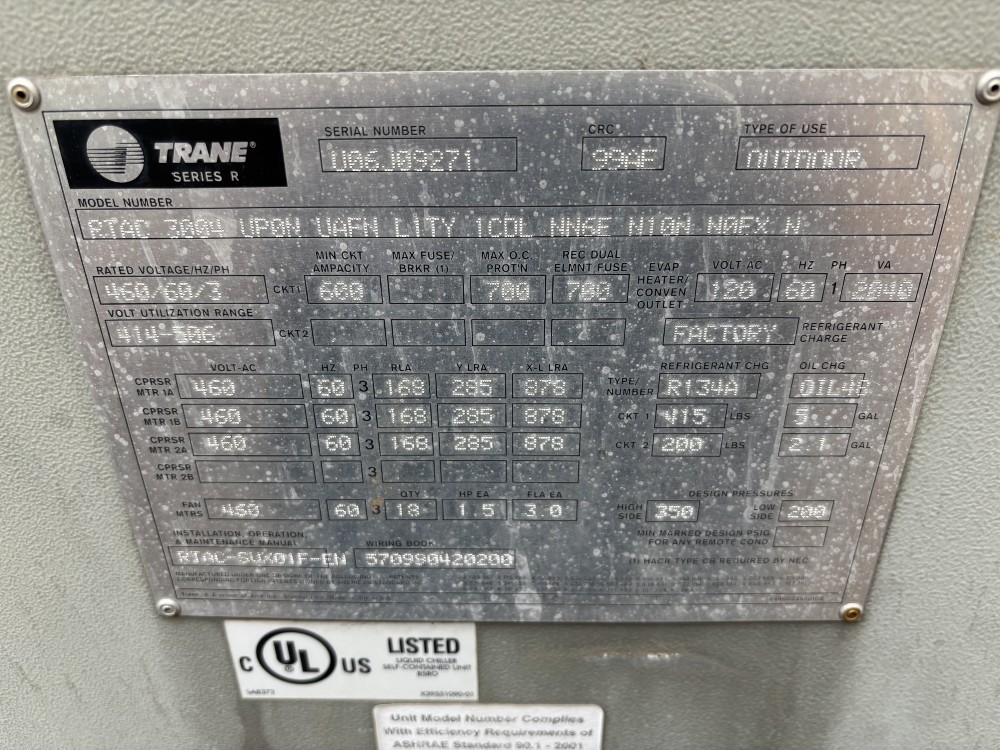 300 Ton, Trane #RTAC, air cooled chiller, low hours, ( 200 250 350 400 500 ) - Image 3