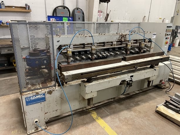 Comec #MMS-2000, Horizontal Slot Mortiser, 20-Spindle, 300-400 pcs./hr., 8" width x 87" L Table, (5) 4.0/3 HP - Image 1