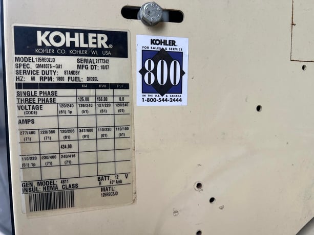 125 KW Kohler #125REOZJD, Generator, w/Enclosure & Base Fuel Tank, 6.8L Diesel Engine, 12-Wire, 1/3 Phase, 60 - Image 10