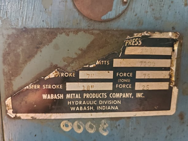 75 Ton, Wabash, Transfer Press, 4-Post, 7/18" Stroke, 15" x 15" Platens - Image 6