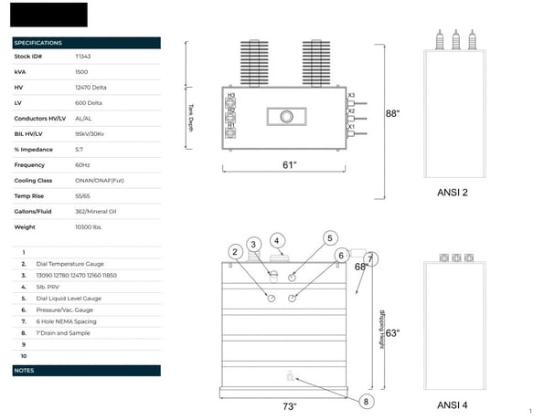 1500 KVA 12470 Delta Primary, 600 Delta Secondary, SUB, Recon, (shipment available in 10 days) - Image 1