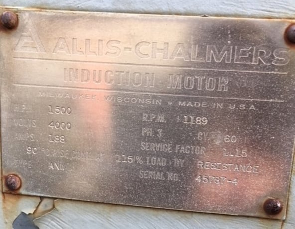 1500 HP 1200 RPM Allis-Chalmers, Frame 3740, weather protected enclosure type 1, SB, used, 4000 Volts - Image 2
