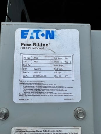 800 Amp. Eaton, PRL4, panelboard, 480 Volts, 3-phase, 3-wire, 800 amp main breaker - Image 4