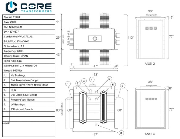2000 KVA 12470 Delta Primary, 480Y/277 Secondary, SUB, Recon (shipment available in 10 days) - Image 1