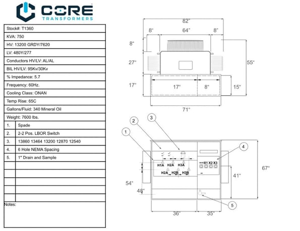 750 KVA 13200/7620Y Primary, 480Y/277 Secondary, PAD, Recon, - Image 1