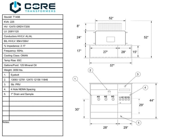 225 KVA 12470GrdY/7200 Primary, 208Y/120 Secondary, PAD, Recon, - Image 1