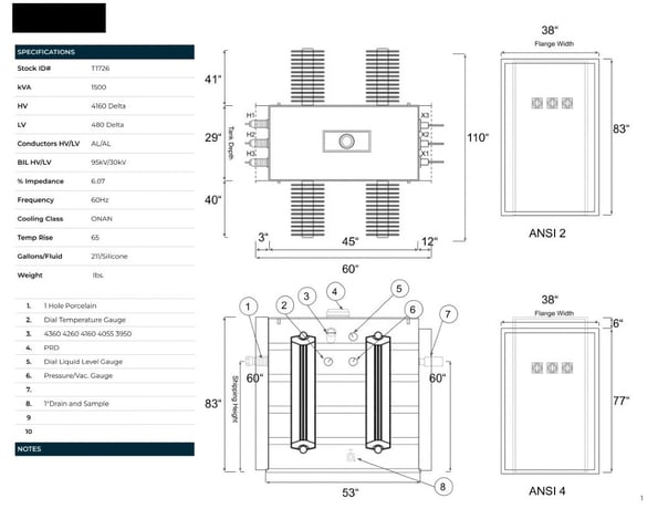 1500 KVA 4160 Delta Primary, 480 Delta Secondary, SUB, Recon(shipment available in 10 days) - Image 1