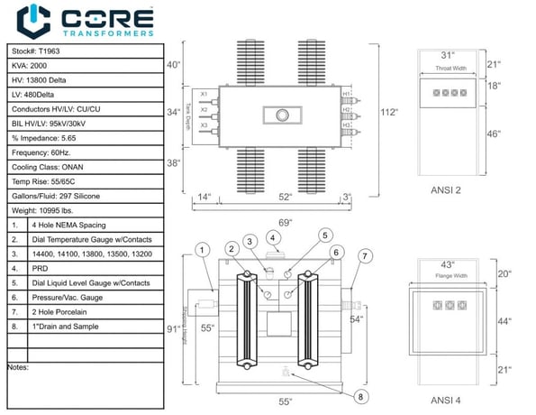 2000 KVA 13800 Delta Primary, 480 Delta Secondary, SUB, Recon(shipment available in 10 days) (2 available) - Image 2