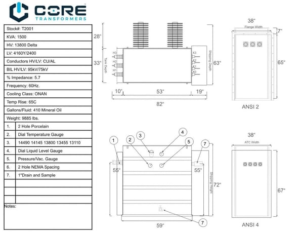 1500 KVA 13800 Delta Primary, 4160Y/2400 Secondary, SUB, Recon (2 available, shipment available in 10 days) - Image 1