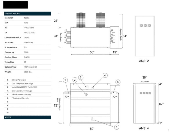 1500 KVA 13800 Delta Primary, 4160Y/2400 Secondary, SUB, Recon (2 available, shipment available in 10 days) - Image 2