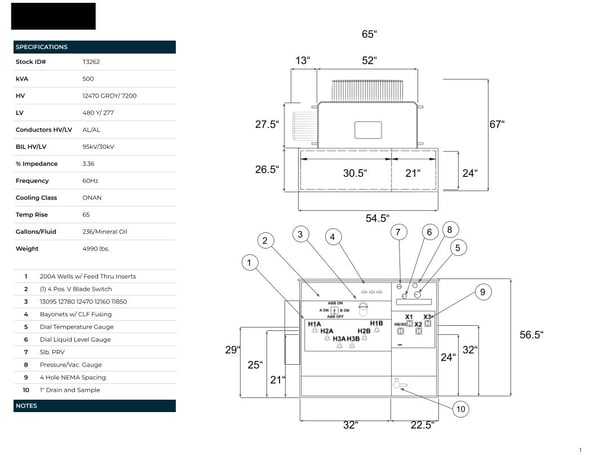 500 KVA 12470GrdY/7200 Primary, 480Y/277 Secondary, PAD, Recon(2 available, shipment available in 10 days) - Image 2