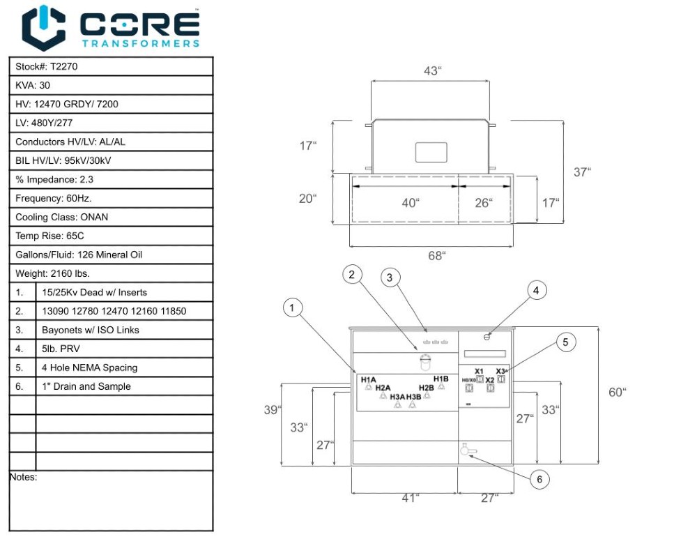 30 KVA 12470GrdY/7200 Primary, 480Y/277 Secondary, PAD, Recon - Image 1