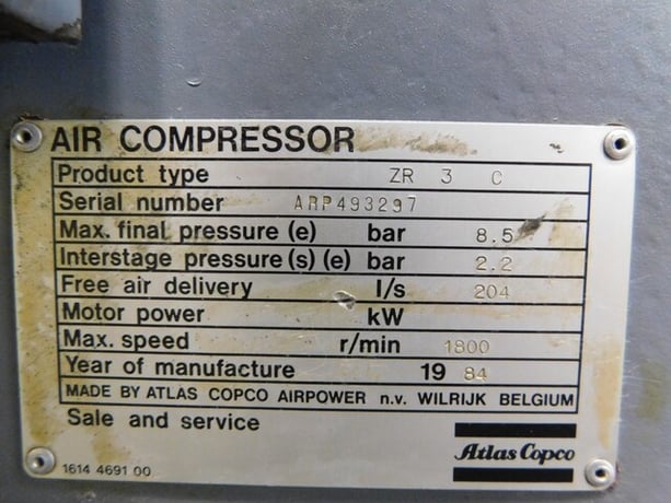Atlas Copco #ZR-3-C, Air Compressor, 8.5 Bar, 204 I/S, 1800 RPM - Image 10