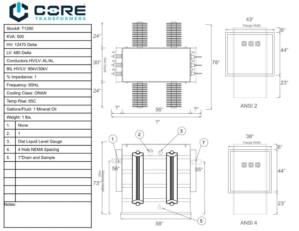 500 KVA 12470 Delta Primary, 480 Delta Secondary, SUB, Recon(shipment available in 10 days) - Image 1