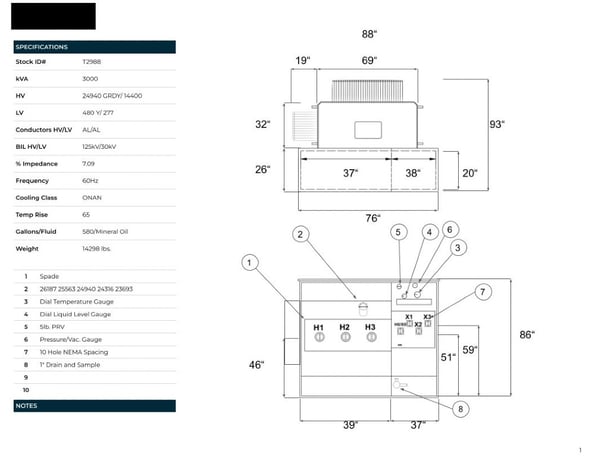 3000 KVA 24940GrdY/14400 Primary, 480Y/277 Secondary, PAD, Recon - Image 1