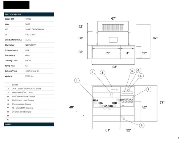 3000 KVA 24940GrdY/14400 Primary, 480Y/277 Secondary, PAD, Recon - Image 2