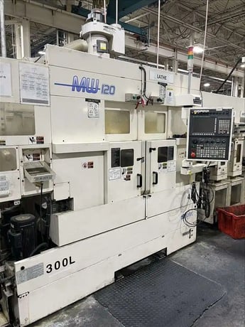 Muratec #MW-120, twin spindle CNC lathe, Fanuc Control, 8" chuck, 4500 RPM, 15 HP, chip conveyor, 2016 - Image 1
