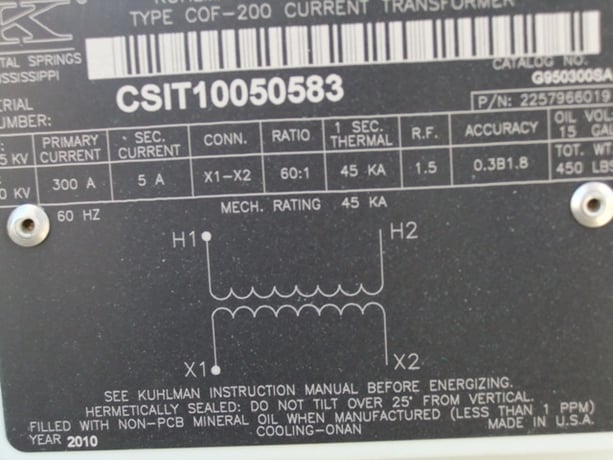 34 kV 34 kV, Pri.300A, Sec., 5A, 34.5 KV, KUHLMAN COF-200 CT'S, 60:1 RATIO, 200 KV BIL - Image 4