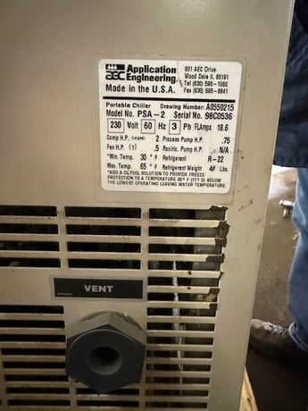 2 Ton, Application Engineering Corp. (AEC), (Now ACS Group), PSA-2, portable, fan air cooled, chiller. S/N - Image 1