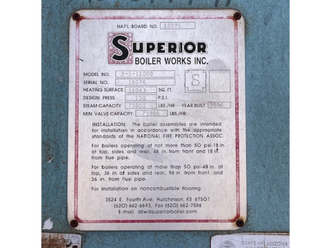 2200 HP Superior Boiler Works Inc #8-5-11000, gas fired boiler, 150 psi, 75900 PPH, 2006 - Image 3