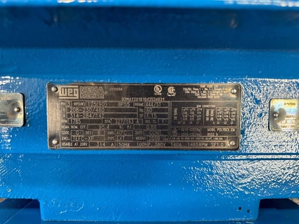 125 HP 1785 RPM Weg 12518XT3E444T, Frame 444/5T, TEFC, explosion proof, 3 phase, 230/460 Volts, refurbished - Image 1