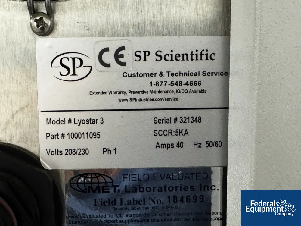 SP Scientific #Lyostar-3, Freeze Dryer, 4.6 sq.ft., Stainless Steel, 3 shelf, R-404a/R508a, 230 V., 5659 hours - Image 2
