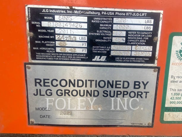 Jlg Industries, Inc. 600S, Articulated Boom Lift, 705 hours, S/N: 0300149426, 2011 - Image 6