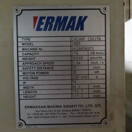 176 Ton, Ermak #CNCHAP-12'x176, CNC Press Brake, 3-Phase Wilson Hydraulic Holder, 20 HP, 2005 - Image 2