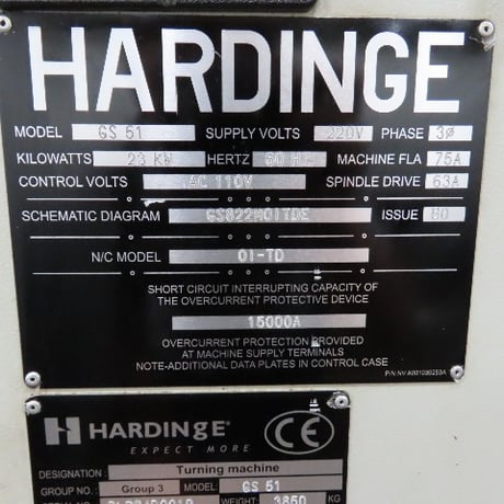 Hardinge #GS-51, CNC Turning Center, 3" PH W/LNS Bar Feeder (Needs Sub Spindle Work), 2000" mm between - Image 2