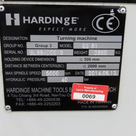 Hardinge #GS-51, CNC Turning Center, 3" PH W/LNS Bar Feeder (Needs Sub Spindle Work), 2000" mm between - Image 3