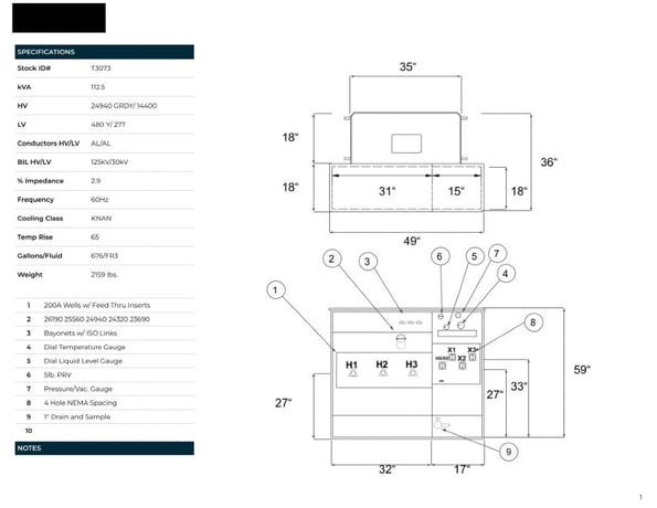 112.5 KVA 24940GrdY Primary, 14400-480Y/277 Secondary, PAD, Recon (2 available) - Image 2