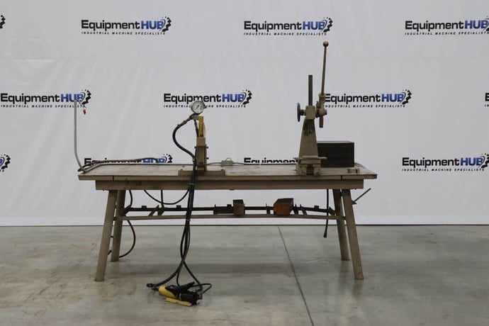 5 Ton, Enerpac, C-frame hydraulic press & 1.5 ton arbor press with workbench, tooling - Image 1