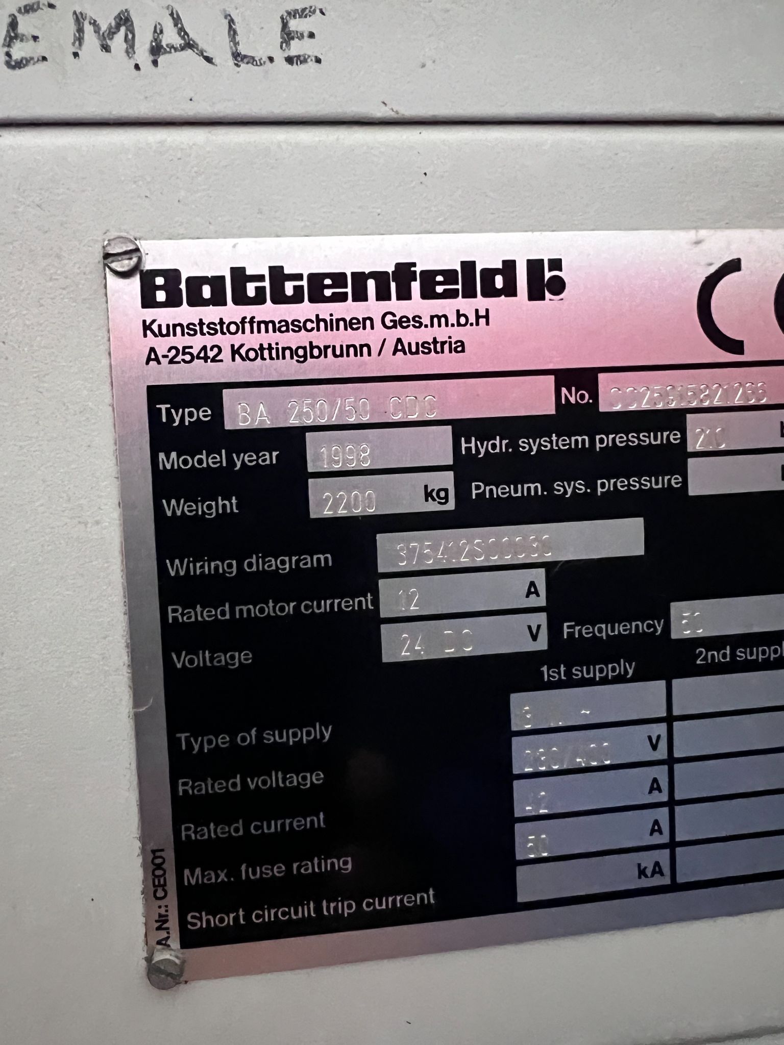 Battenfield #BA-250/50-CDC, horizontal injection molding machine, 11" x10.5" tie bar spacing, 1998 - Image 5