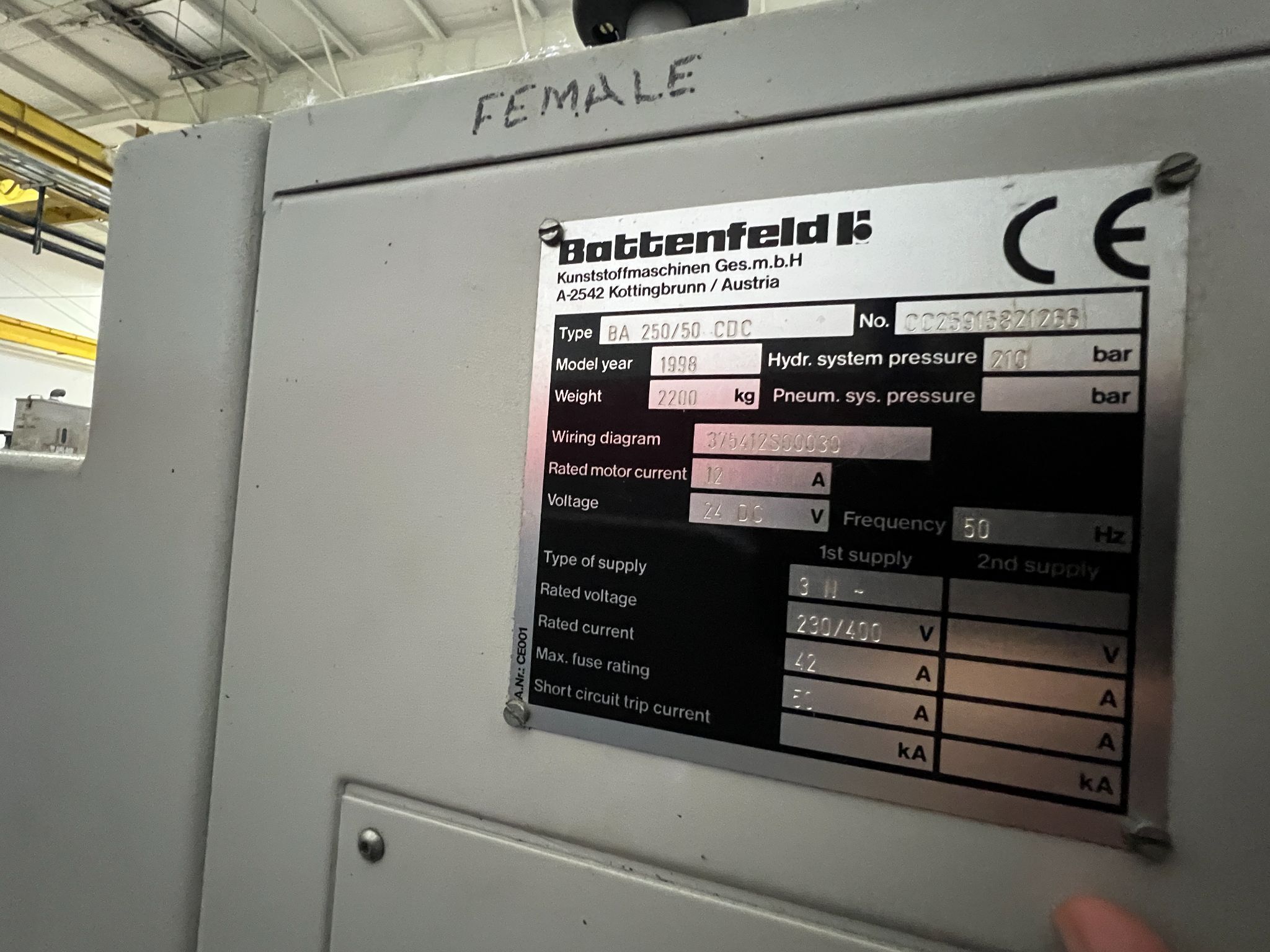 Battenfield #BA-250/50-CDC, horizontal injection molding machine, 11" x10.5" tie bar spacing, 1998 - Image 6