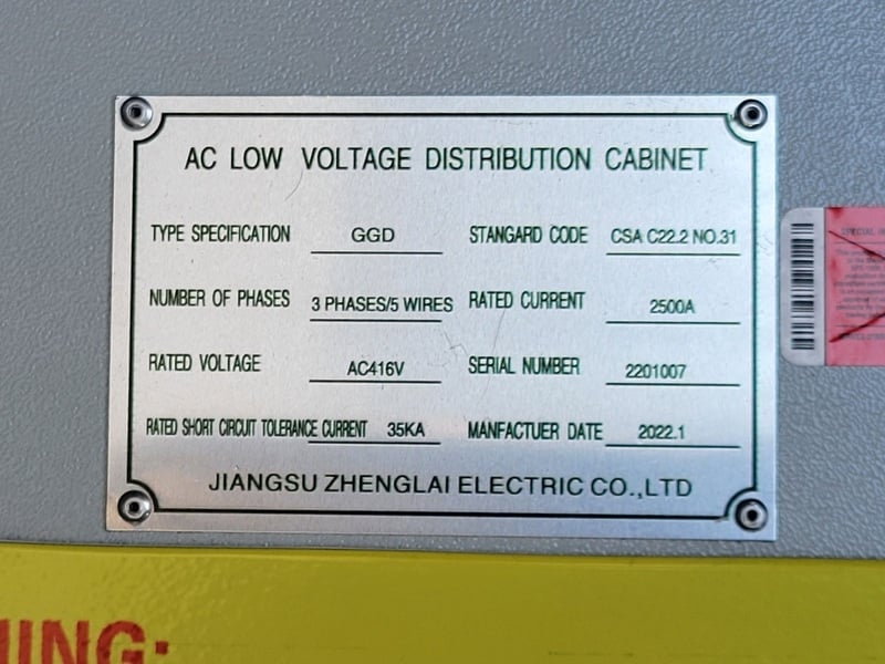 Jiangsu Zhenglai #GGD, ac low voltage distributi, w/(5) 400 Amps & (1) 2500 Amps Circuit Breakers, 3 Phase - Image 2