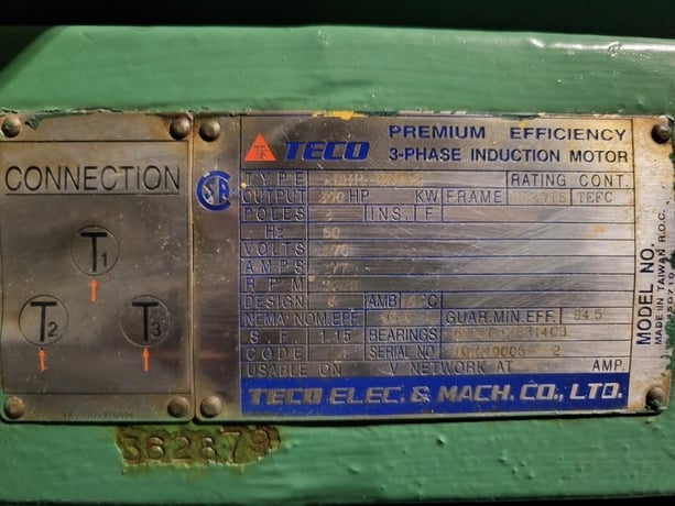 200 HP 3570 RPM Teco Westinghouse AEHH-8R002, Frame D447TS, 3 Phase, 60 Hz, 177 Amps, 575 V - Image 2