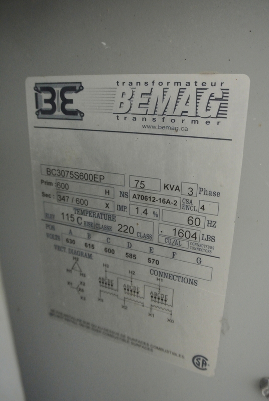 75 KVA 600 Primary, 600/347 Secondary, Bemag #BC3075S600EP, Transformer, Isolation, Dry Type, 3 Phase, 60 Hz - Image 2