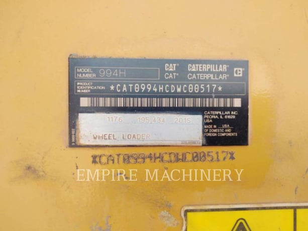 Cat 994H, Wheel Loader, 25183 hours, S/N: DWC00517, 2015 - Image 5