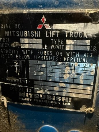 5000 lb. Mitsubishi #FGC25, Forklift, Propane Fuel, 48" Fork length, 187" Lift height, 83" Lowered Mast - Image 2