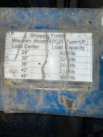 5000 lb. Mitsubishi #FGC25, Forklift, Propane Fuel, 48" Fork length, 187" Lift height, 83" Lowered Mast - Image 6