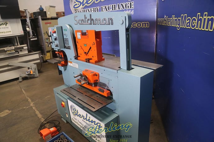 6" x 6" x 3/8" Scotchman #6509-24M, hydraulic ironworker, 65 ton, 9" throat, foot pedal punch Control, brake - Image 9